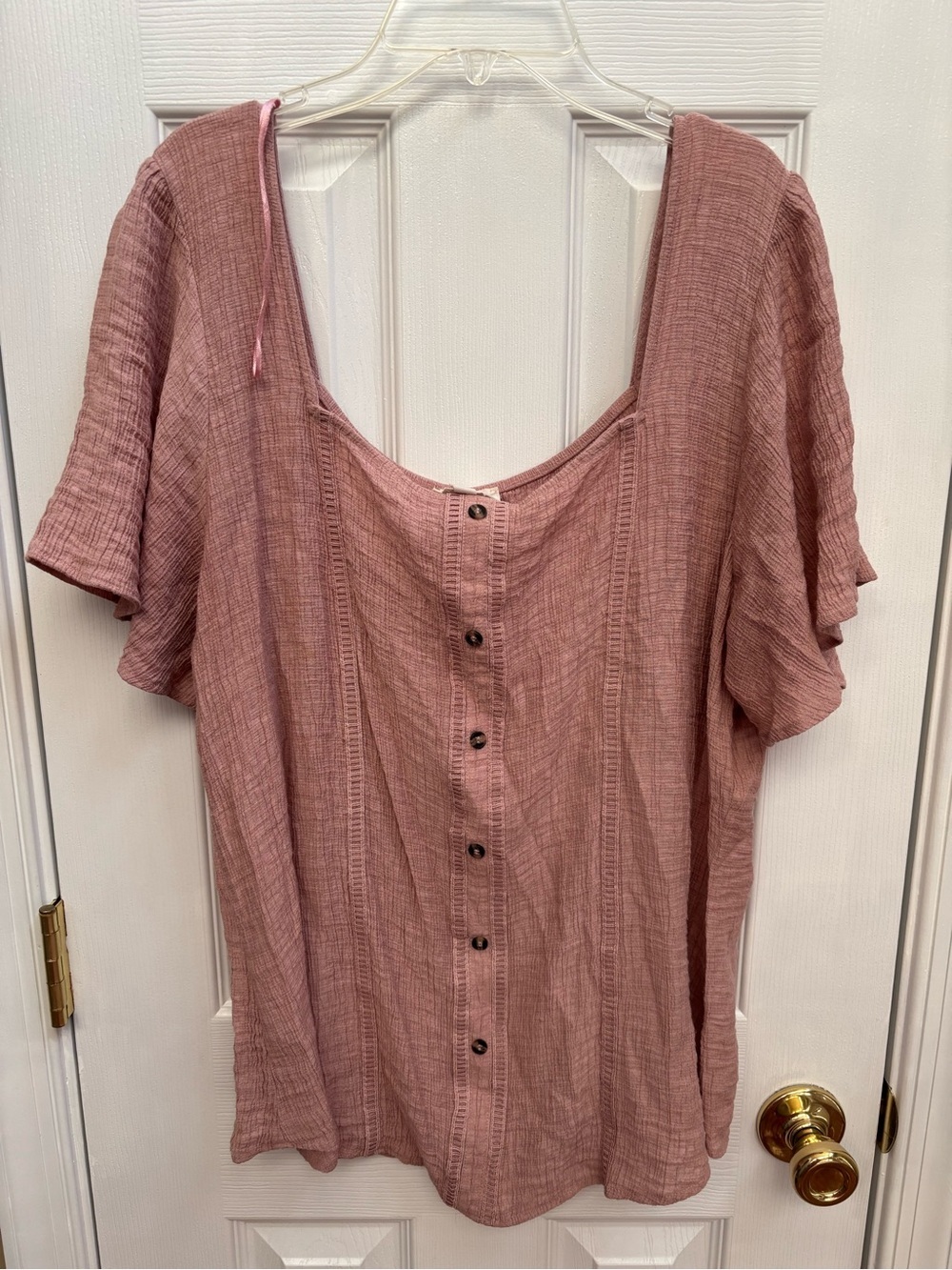 Flower & Feather Women's Short Sleeve Top in Dusty Rose, Size 3x, EUC
